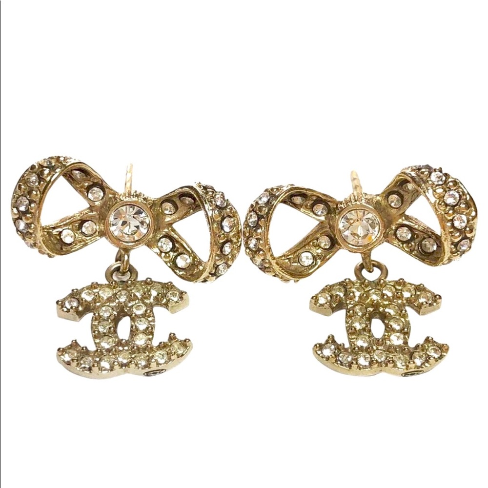 Authentic Crystal CC Ribbon Bow Dangle 13S Stud